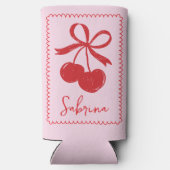 Cherry On Top Pink & Red Hand Drawn Bridal Shower Seltzer Blikjeskoeler (Achterkant)