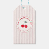 Cherry On Top Retro Pinstripe Valentine Red Cream Cadeaulabel (Voorkant)