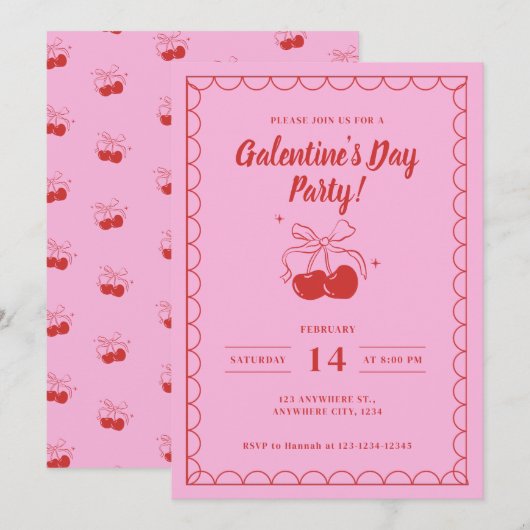 Cherry On Top Roze Galentine's Day Kaart (Voorkant / Achterkant)