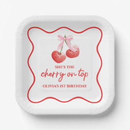 Cherry on Top Roze Strik prettige verjaardag Papieren Bordje