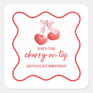 Cherry on Top Roze Strik prettige verjaardag Vierkante Sticker