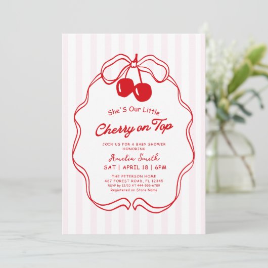 Cherry On Top Valentines girl Baby shower Kaart (Staand voorkant)