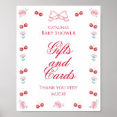 Cherry On Top Waterverf Pink Bow Gift en Kaart Poster (Voorkant)