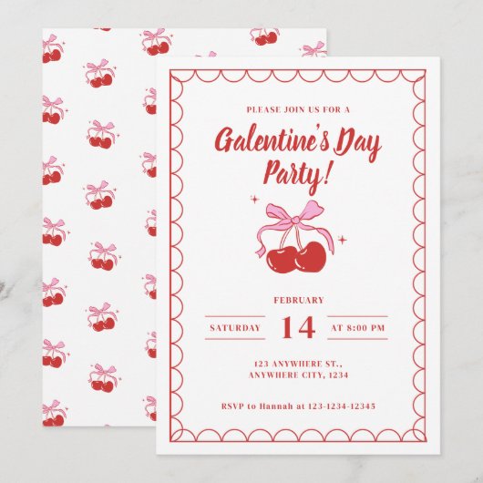 Cherry On Top Witte Galentine's Day Kaart (Voorkant / Achterkant)