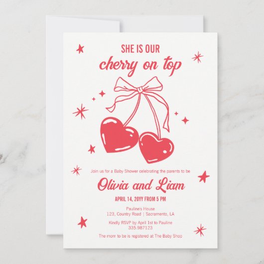 Cherry op Baby shower Uitnodiging (Voorkant)