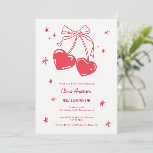 Cherry op Baby shower Uitnodiging (Staand voorkant)