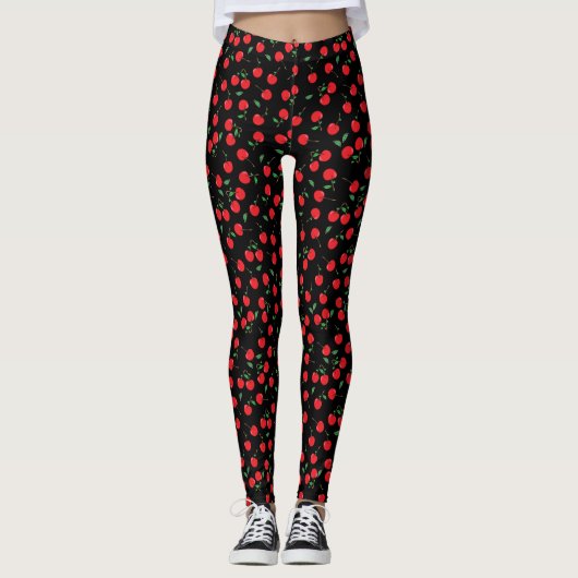 Cherry op Black met naam Leggings (Voorkant)