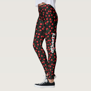 Cherry op Black met naam Leggings