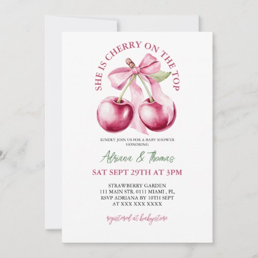Cherry op de bovenste boog Baby shower Kaart (Voorkant)