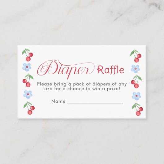 Cherry op de top Blue Bow Luier verloot ticket Informatiekaartje (Voorkant)