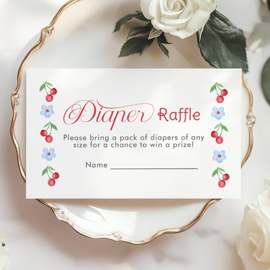 Cherry op de top Blue Bow Luier verloot ticket Informatiekaartje