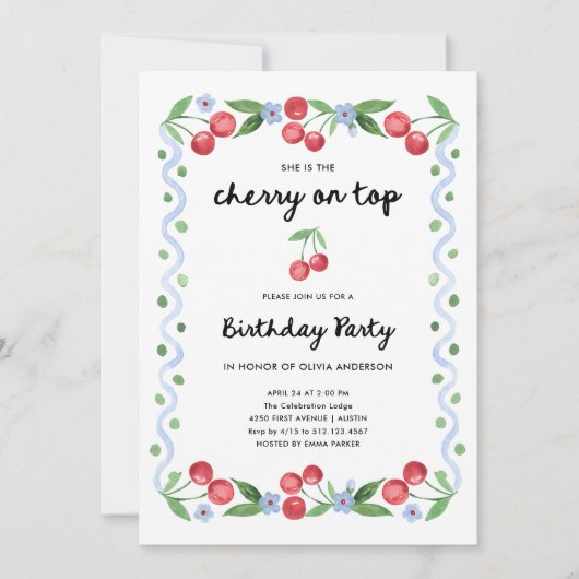 Cherry op de top | Een grillig  verjaardagsfeestje Kaart (Voorkant)