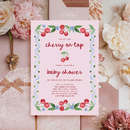 Cherry op de top | Red Script Whimsical Baby showe Kaart