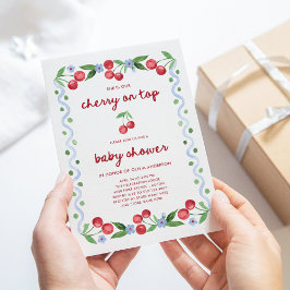 Cherry op de top | Red Script Whimsical Baby showe Kaart