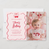 Cherry op de top | Roze & Rode Kersen Foto Verjaar Kaart (Voorkant)