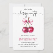 Cherry op de top roze verjaardagsfeestje kaart (Voorkant)