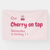 Cherry op de top roze verjaardagsfeestje spandoek (Horizontaal)