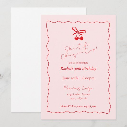 Cherry op de top verjaardagsuitnodiging kaart (Voorkant / Achterkant)