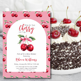 Cherry op Top Arch Roze Bow Meisje Baby shower Kaart