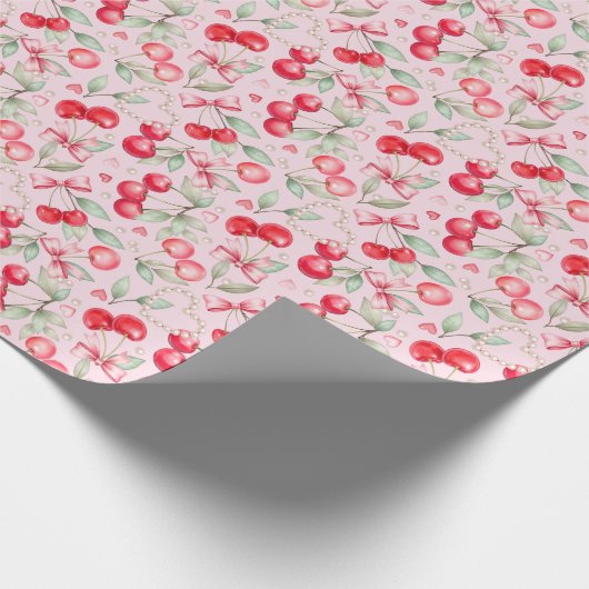Cherry op Top Baby shower Gift Wrap met Roze Bogen Cadeaupapier (Hoek)