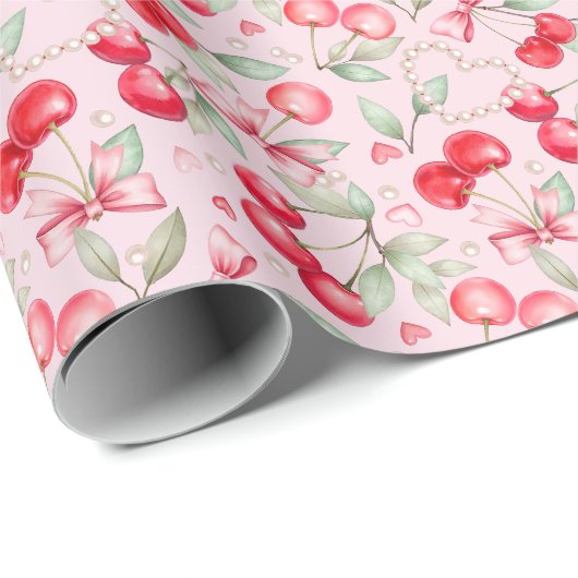 Cherry op Top Baby shower Gift Wrap met Roze Bogen Cadeaupapier (Rol Hoek)