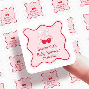 Cherry op top Baby shower gunst Vierkante Sticker