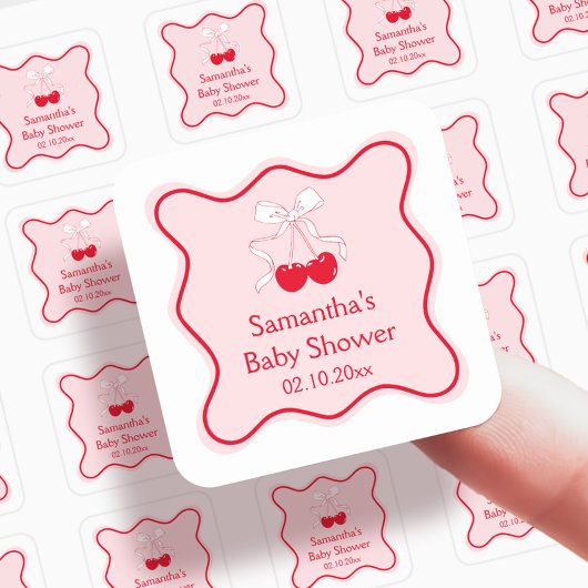 Cherry op top Baby shower gunst Vierkante Sticker