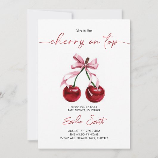 Cherry op Top Baby shower Invitation Kaart (Voorkant)