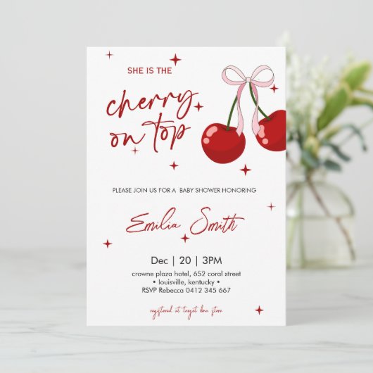 Cherry op Top Baby shower Invitation Kaart (Staand voorkant)