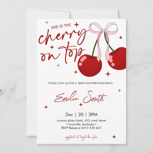 Cherry op Top Baby shower Invitation Kaart (Voorkant)