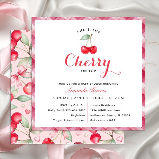 Cherry op Top Baby shower Invitation Kaart