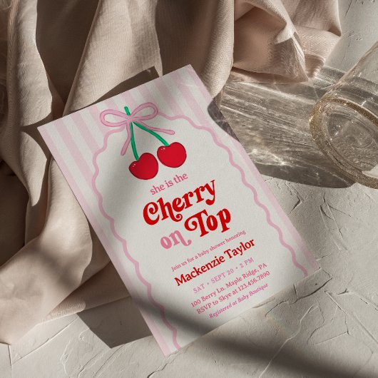Cherry op Top Baby shower Invitation Kaart