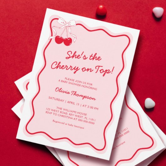 Cherry op Top Baby shower Kaart