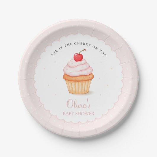Cherry op Top Baby shower Papieren Bordje (Voorkant)