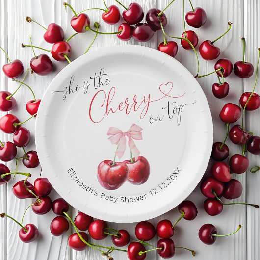 Cherry op Top Baby shower Papieren Bordje