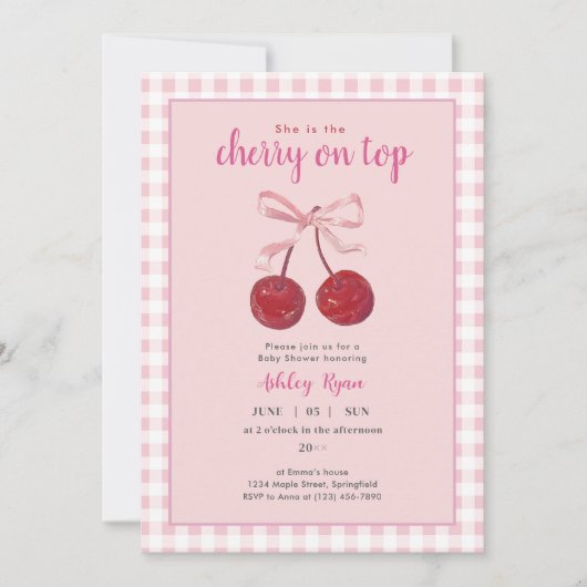 Cherry op Top Baby shower uitnodiging (Voorkant)