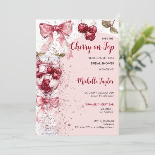 Cherry op Top Bow Boho Arch Zomer Vrijgezellenfees Kaart (Staand voorkant)