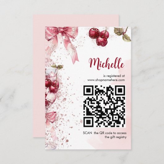 Cherry op Top Bow Cocktail Zomer Vrijgezellenfeest Informatiekaartje (Voorkant / Achterkant)