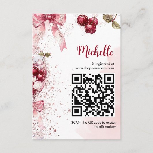 Cherry op Top Bow Cocktail Zomer Vrijgezellenfeest Informatiekaartje (Voorkant)