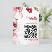 Cherry op Top Bow Cocktail Zomer Vrijgezellenfeest Informatiekaartje (Staand voorkant)