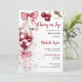Cherry op Top Bow Cocktail Zomer Vrijgezellenfeest Kaart (Staand voorkant)