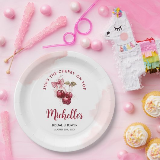 Cherry op Top Bow Cocktail Zomer Vrijgezellenfeest Papieren Bordje (Feest)