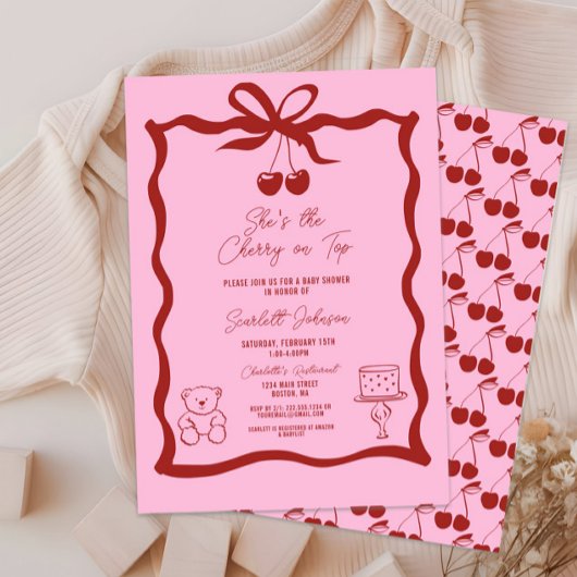 Cherry op Top Bow Roze en rood Baby shower Kaart