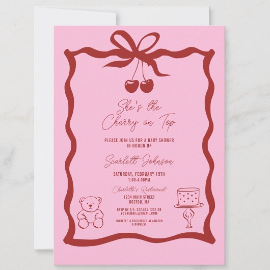 Cherry op Top Bow Roze en rood Baby shower Kaart