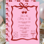 Cherry op Top Bow Roze en rood Baby shower Kaart
