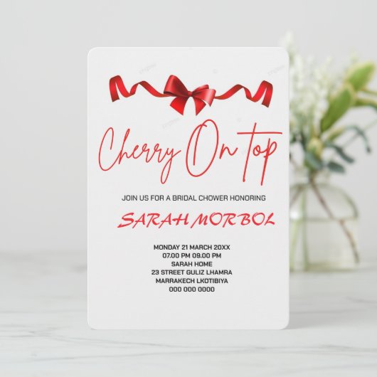 Cherry op Top Bruids Douche Uitnodiging P Ze is de (Staand voorkant)