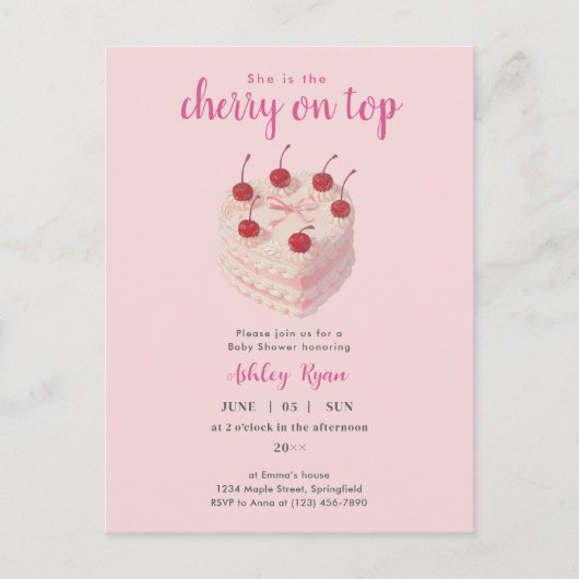 Cherry op Top Cake Baby shower uitnodiging (Voorkant)