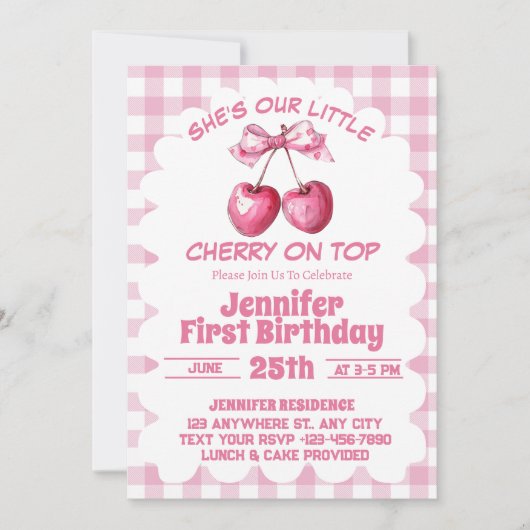 Cherry op top Coquette 1e verjaardagsfeestje Kaart (Voorkant)