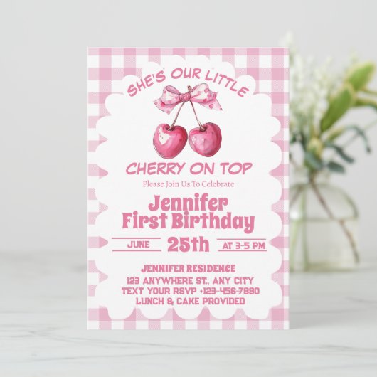 Cherry op top Coquette 1e verjaardagsfeestje Kaart (Staand voorkant)