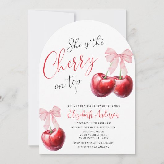 Cherry op Top Coquette Baby shower Kaart (Voorkant)